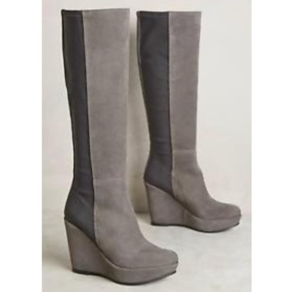 Anthropologie KMB Ninon Wedge Boots Size 41 Grey Knee High - Picture 1 of 10